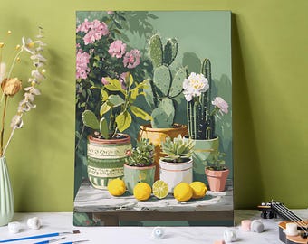 Cactus Flower Paint by Numbers Kit, DIY Acrylic Home Decor, Beginner Friendly Paint By Number Kit Gift