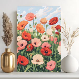 Kit di pittura acrilica fai da te con i numeri, papavero da oppio, campo di fiori in fiore, 24 colori, decorazione da parete, regalo fatto a mano, facile da iniziare