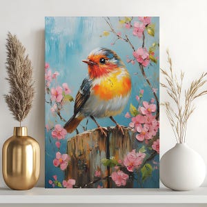 The Spring Elfen Malen nach Zahlen Kit für Erwachsene, reizender Vogel 24 Farben DIY Acrylmalerei Wohnkultur, Blumenblüten Kunst Wohnkultur