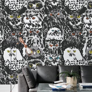 Bold Owl Wallpaper – Modern Animal Mural for Accent Wall Peel and stick Wallpaper, Canvas Wallpaper, Non Woven Wallpaper