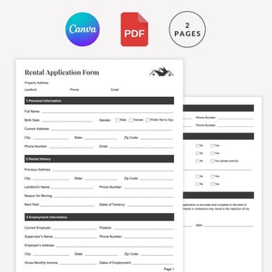 Printable Rental Application Form, Editable Canva, PDF Template for Landlords and Tenants, Rental Application Form Canva Template