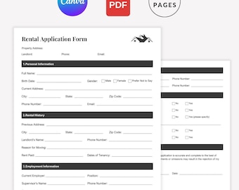 Printable Rental Application Form, Editable Canva, PDF Template for Landlords and Tenants, Rental Application Form Canva Template