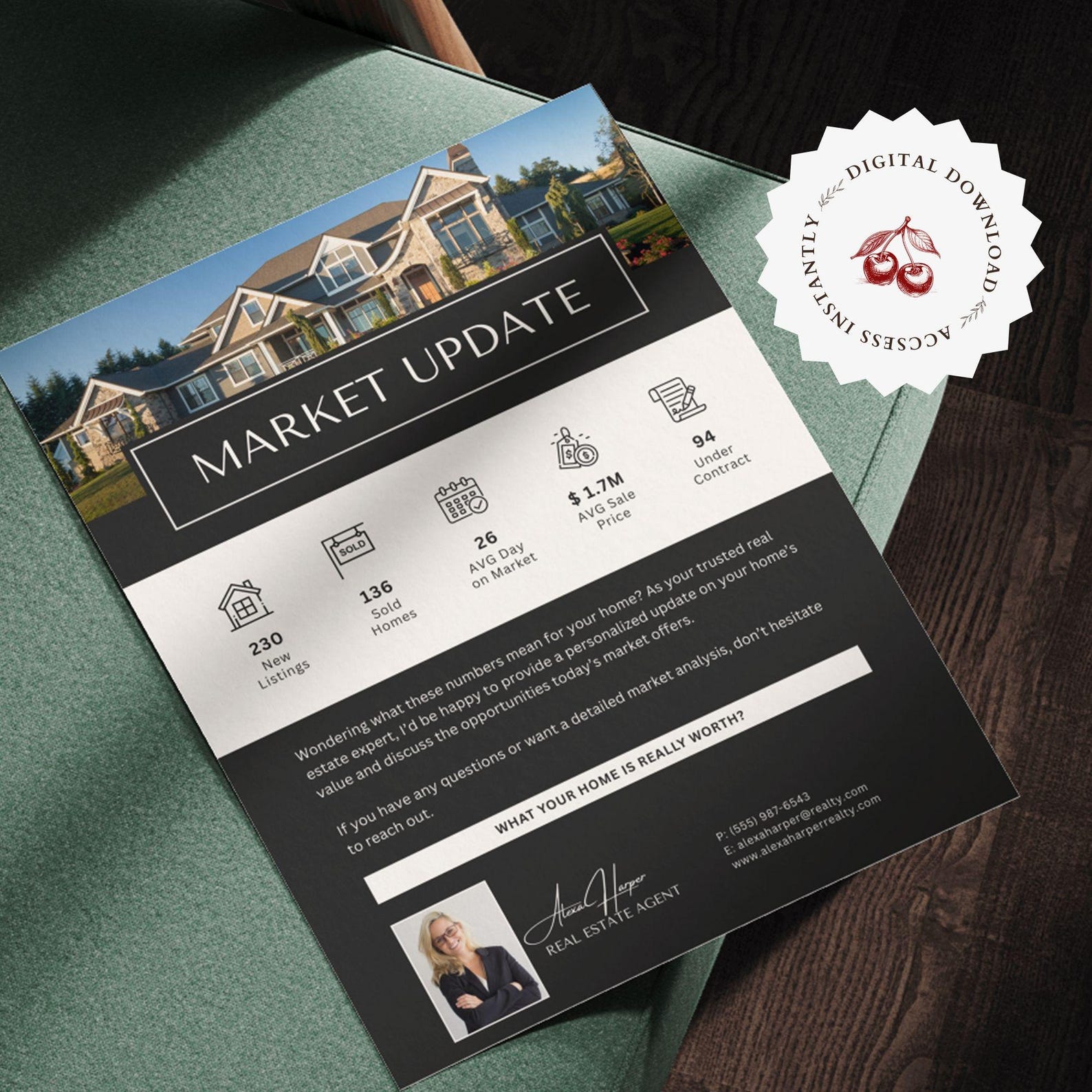 Market Update Real Estate Template, Realtor Market Report Flyer, Luxury