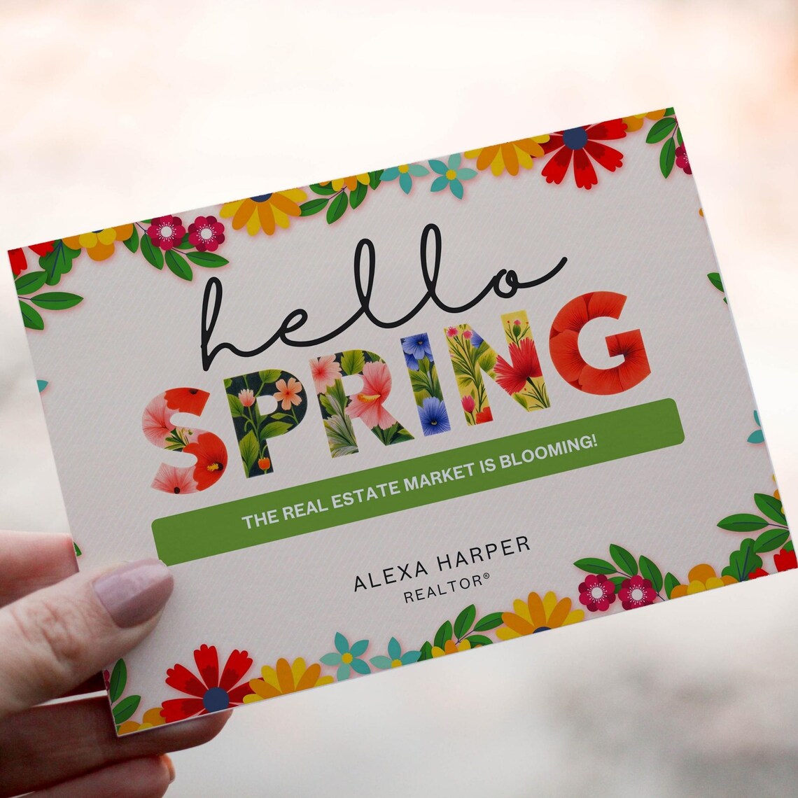 Hello Spring Real Estate Postcard, Realtor Spring Mailer, Farming ...