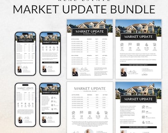 Lot de brochures sur le marché immobilier, lettre marketing pour agent immobilier, modèles de rapport de marché, analyse textuelle du marché sur l'agriculture