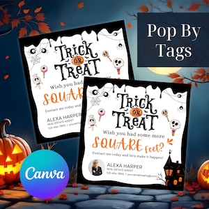 Halloween Realtor Gift Tag Halloween Real Estate Pop By Tag Printable Trick or Treat Tags Fall Real Estate Marketing Gift Tags Canva