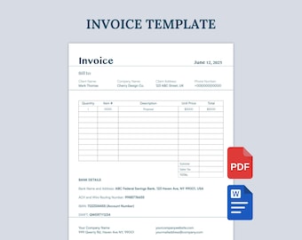 Invoice Template, Editable Invoice Template, MS Word Invoice, Small Business Invoice, Receipt Template
