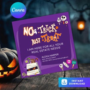 Halloween Realtor Tags, Halloween Real Estate Pop By Tags, Printable Trick or Treat Tags, Fall Real Estate Tags, Halloween Client Gift Tags