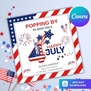 4th of July Pop By Tags, Independence Day Gift Tags, Summer Real Estate Pop By Printable Tags, Realtor Client Gifts, Real Estate Marketing