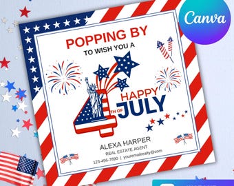 4th of July Pop By Tags, Independence Day Gift Tags, Real Estate Pop-By Tag