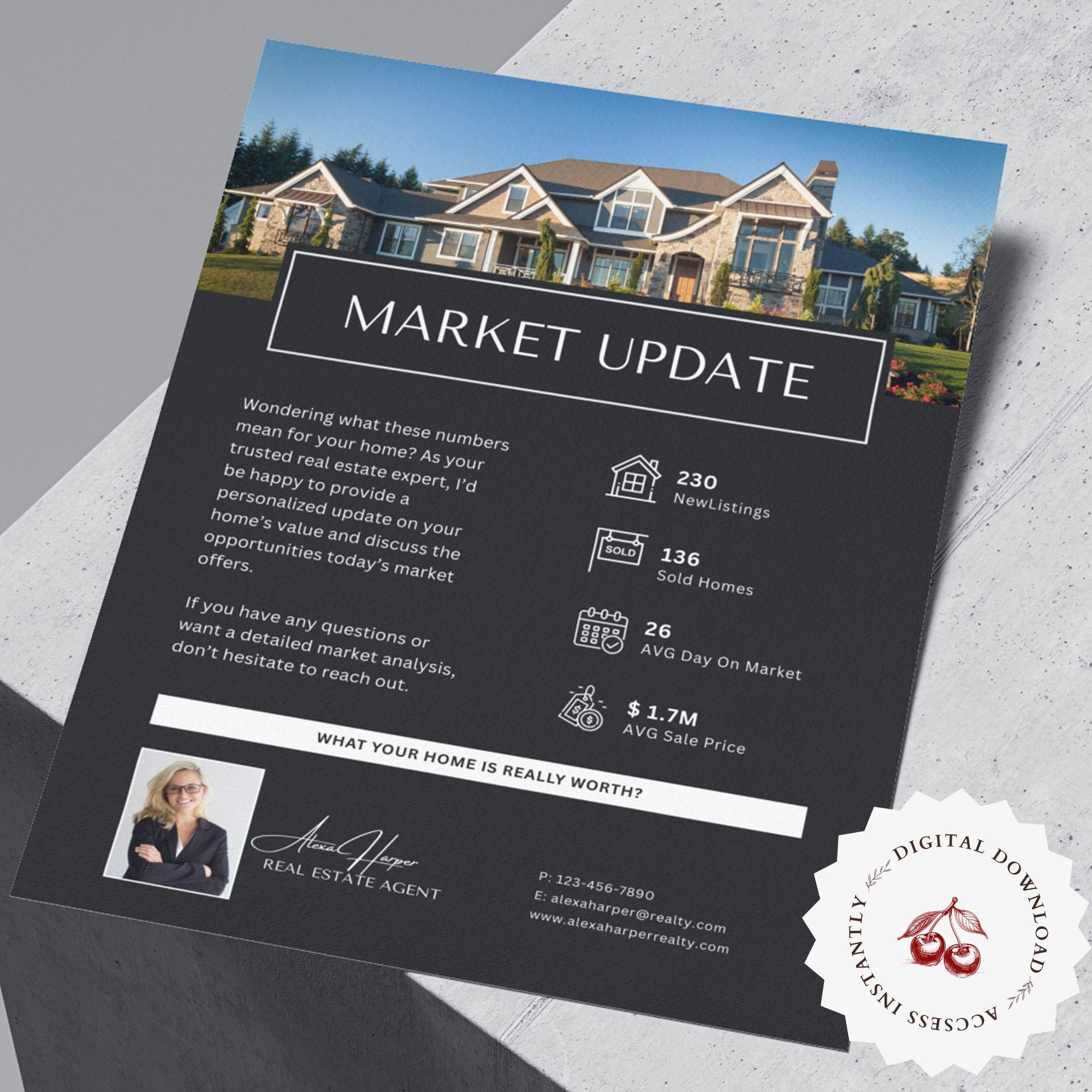 Market Update Real Estate Template, Realtor Market Report Flyer, Luxury