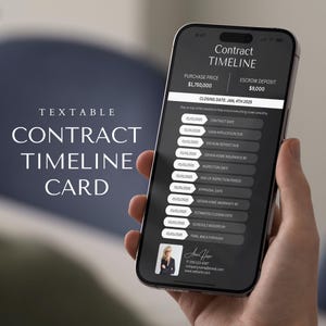 Może przedstawiać: Czarno-biały ekran telefonu komórkowego wyświetlający harmonogram umowy dotyczący zakupu domu. Harmonogram zawiera daty, terminy i zadania dla kupującego i sprzedającego. Cena zakupu wynosi 1 750 000 € a depozyt escrow wynosi 9 000 €. Data zamknięcia to 4 stycznia 2025.