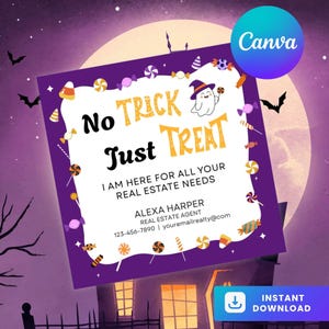Realtor Halloween Gift Tags, No Tricks Just Treats Realtor Tags, Halloween Real Estate Pop By Tag, Fall Real Estate Marketing Halloween Tags