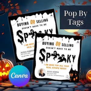 Halloween Realtor Gift Tag Halloween Real Estate Pop By Tag Printable Trick or Treat Tags Fall Real Estate Marketing Gift Tags Canva