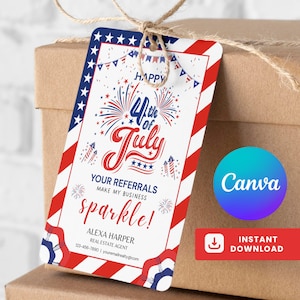 Editable 4th of July Pop By Tags, Summer Real Estate Pop By Tags, Independence Day Gift Tags, Realtor Client Gifts, Real Estate Marketing