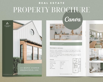 Folleto de propiedades de lujo, marketing inmobiliario para nuevos listados, folleto de puertas abiertas, plantilla editable de marketing inmobiliario, plantilla de Canva