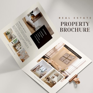 Brochure immobiliare moderna, brochure immobiliare di lusso, marketing immobiliare, brochure pieghevole a metà, volantino di quotazione, modello di brochure Canva