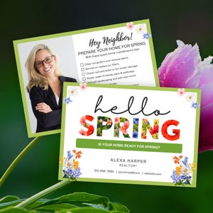 Spring Home Maintenance Checklist Postcard, Realtor Marketing Mailer, Real Estate Hello Spring Template