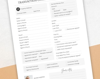Transaction Coordinator Checklist, Real Estate Agent Form, New Client Welcome Flyer, Realtor Marketing, Editable Canva Template