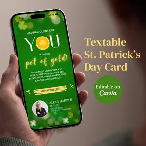 Texte immobilier Saint-Patrick, modèles de message texte pour agent immobilier, carte immobilière avec texte textuel, carte numérique de la Saint-Patrick