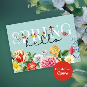 Real Estate Spring Postcard, Hello Spring Realtor Mailer, Farming Marketing Card, Canva Editable