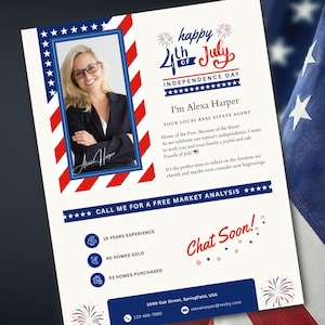 4th of July Real Estate Flyer, Independence Day Realtor Marketing, Summer Agent Flyer, Introduction Flyer, Real Estate Mailer, Canva