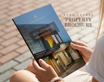 Plantilla de folleto inmobiliario, folleto de propiedades de lujo, folleto de marketing editable, folleto de puertas abiertas para agentes inmobiliarios, plantilla de Canva
