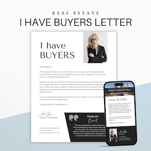 Carta de "Tengo compradores" para agentes inmobiliarios, folleto de agricultura inmobiliaria, marketing inmobiliario de lujo, plantilla de Canva, carta de prospección para agentes inmobiliarios
