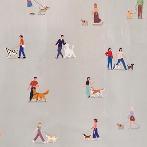 Tiny dog walkers instant download printable wall art, tiny people art, dog breeds print, veterinary decor, modern minimalist dog art image 3