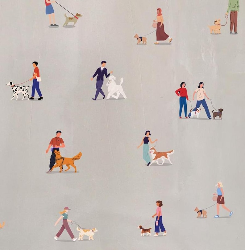 Tiny dog walkers instant download printable wall art, tiny people art, dog breeds print, veterinary decor, modern minimalist dog art image 3