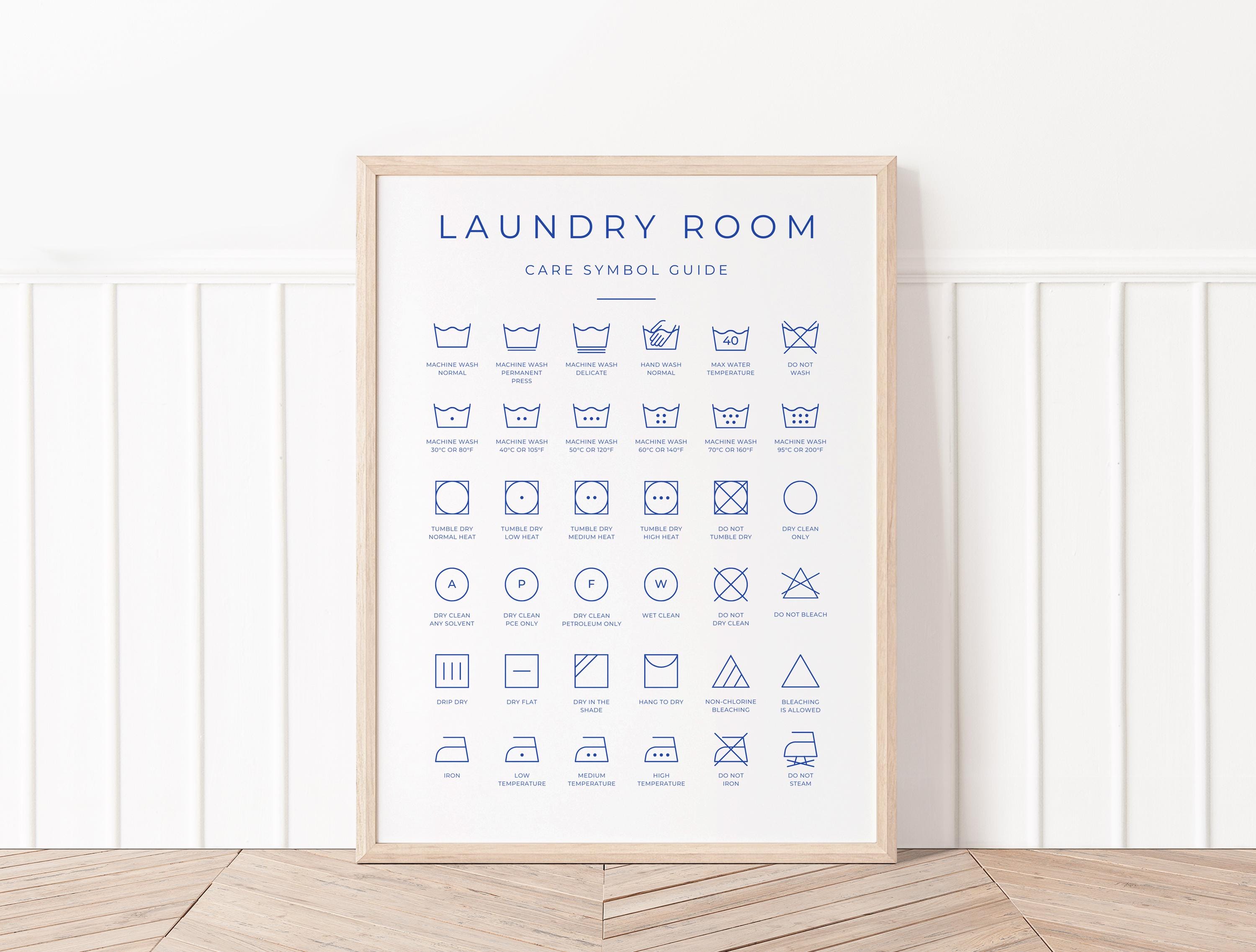 Laundry Care Guide Poster Blue, Printable Laundry Room Art, Laundry ...