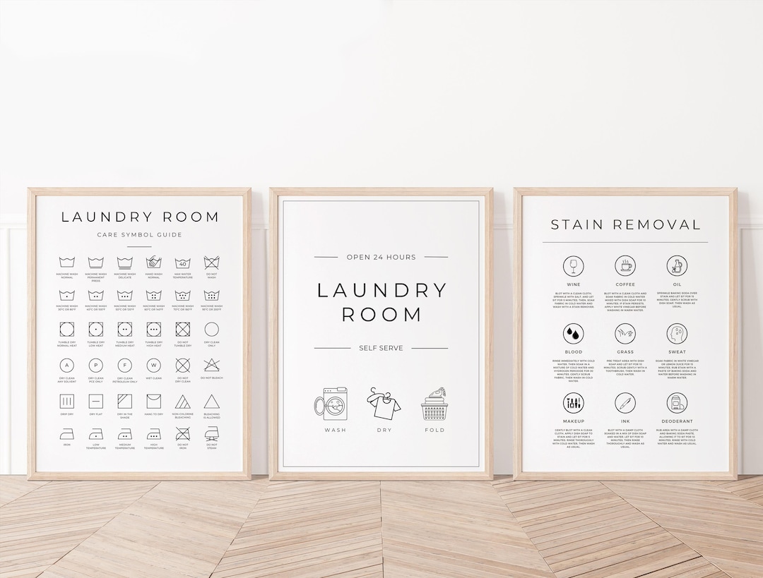 Laundry Room Symbols Printable Set of 3 Black White Minimalist Laundry ...