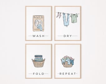 Laundry room art set of 4 printable minimalist housewarming gift modern laundry room print coastal home decor laundry humor art print