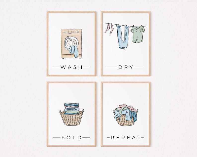 Laundry Room Art Set of 4 Printable Minimalist Housewarming Gift Modern ...