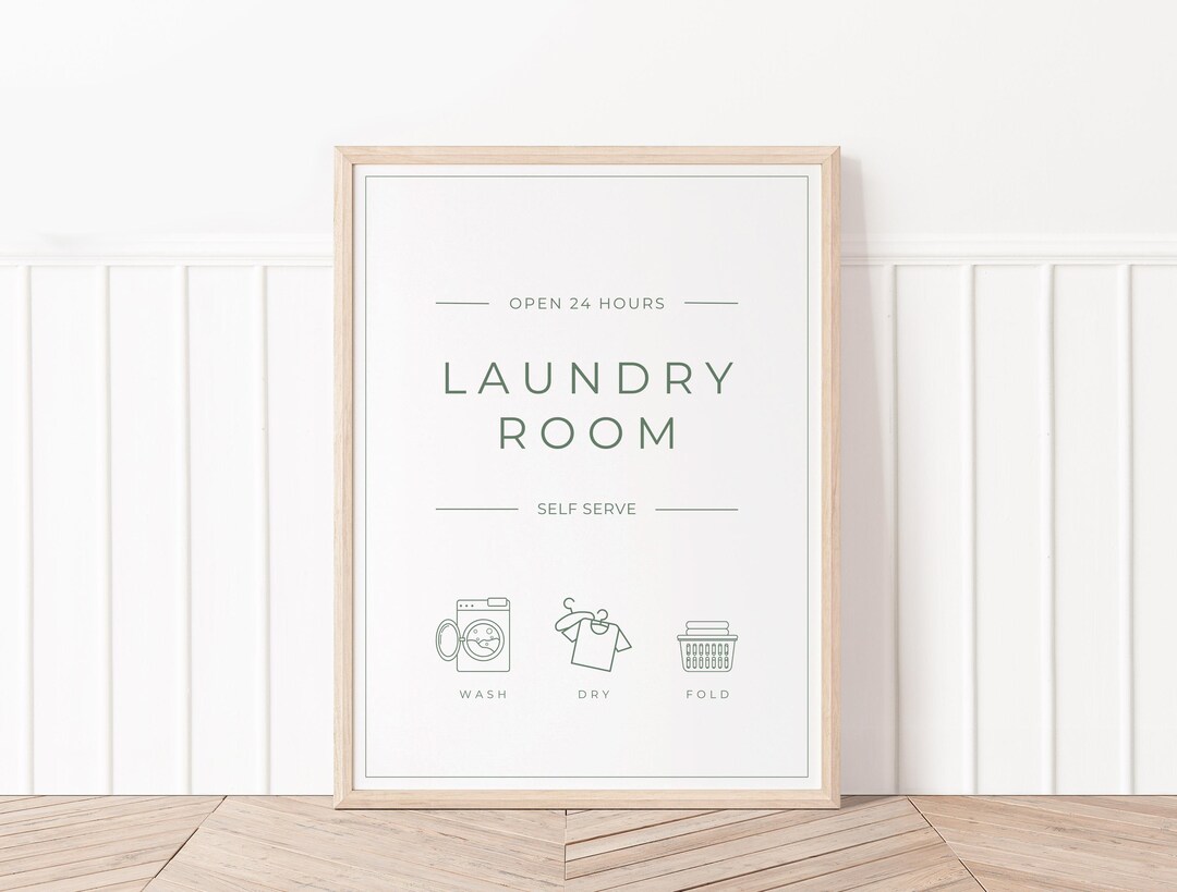 Green Laundry Room Sign, Minimalist Laundry Art Print Line Drawing ...