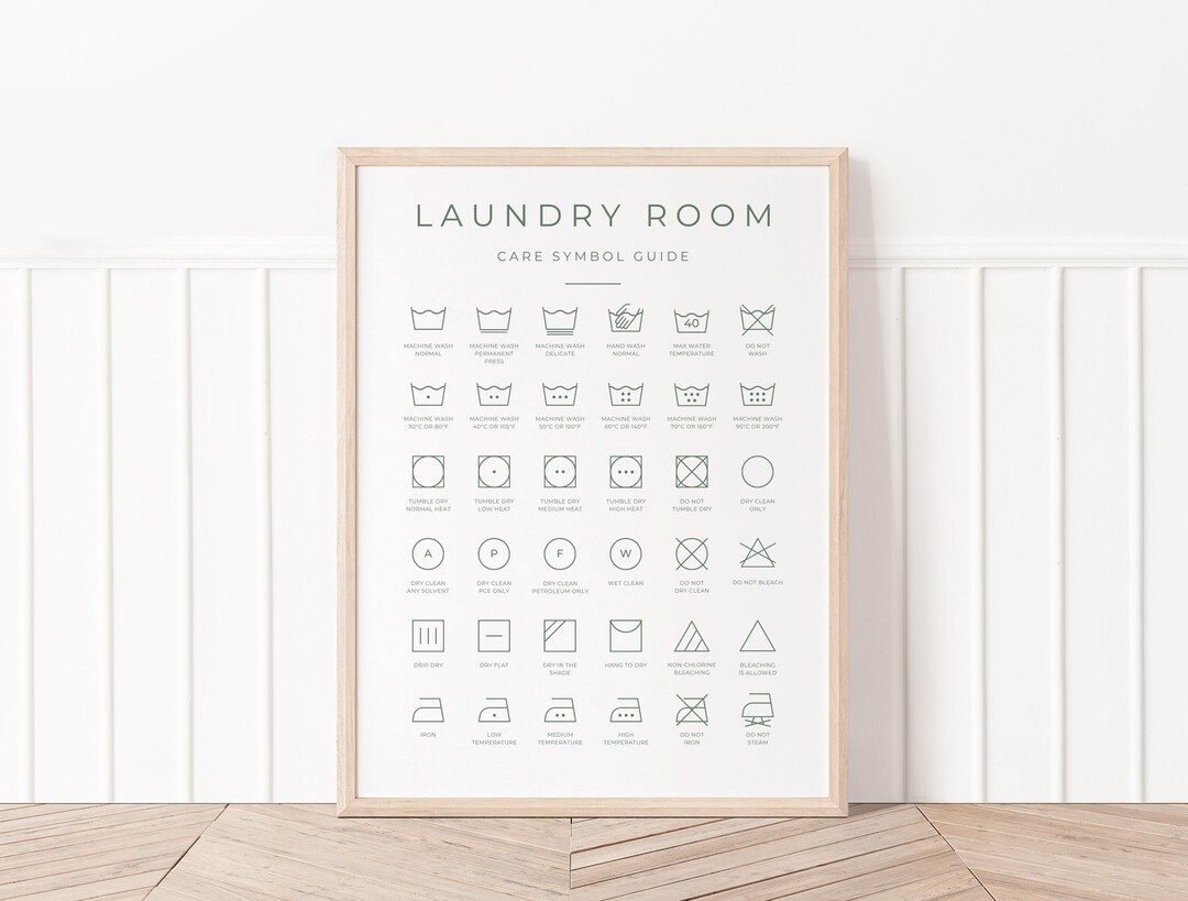 Green Laundry Symbols Print, Laundry Care Guide Digital Download, Green ...
