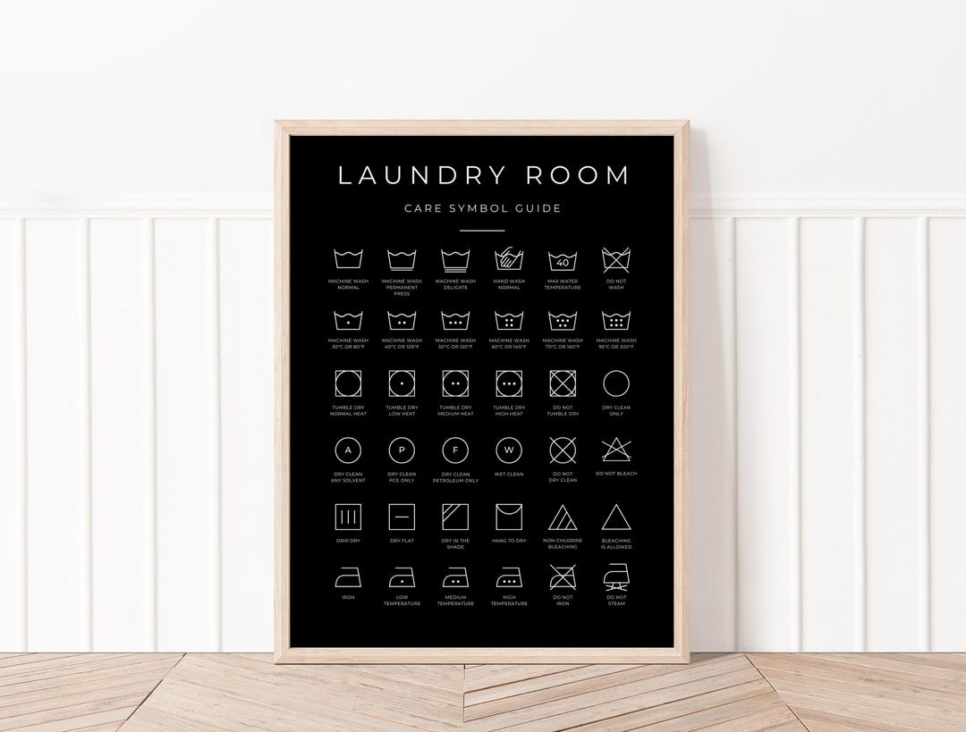 Black and White Laundry Symbols Guide Digital Download Wall Art ...