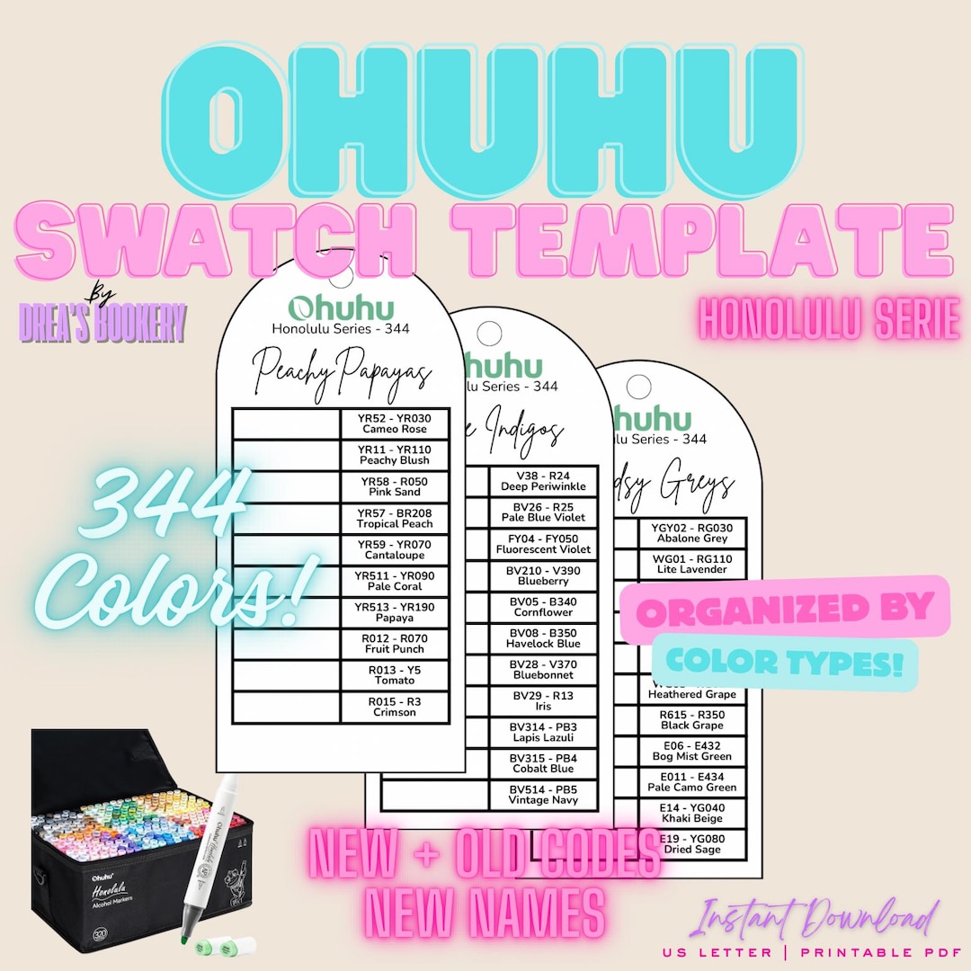 Hulu Color Code Ohuhu Honolulu 344 Color Swatch Template | New + Old Codes (printable ...