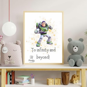 toy story buzz light year print to infinity and beyond. wall art for boys bedroom space ranger theme creative print