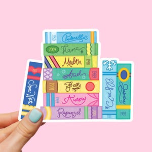 Fairytale Princesses Bookstack Stickers | Hand Drawn | Vinyl Stickers | Waterproof Bottle Laptop Sticker for Disney Fans | Princess Dresses