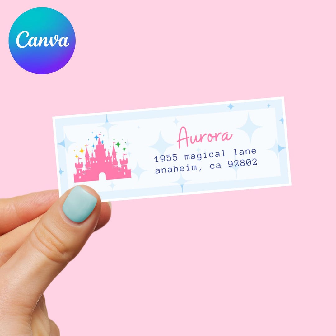 Magical Castle Address Labels: Editable Canva Template (2.6x1