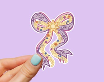 Rapunzel Inspired Bow Sticker | Tangled Braid, Floral Vinyl Decal