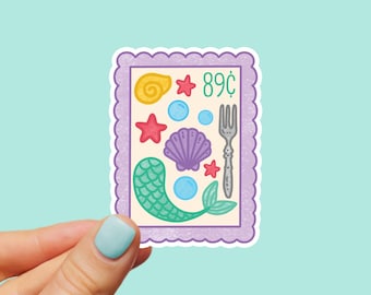 Ariel Inspired Stamp Sticker | Little Mermaid, Waterproof Vinyl, Hand Drawn