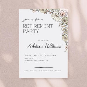 Retirement Party Invitation Template | Floral Editable Retirement Invite | Canva Template