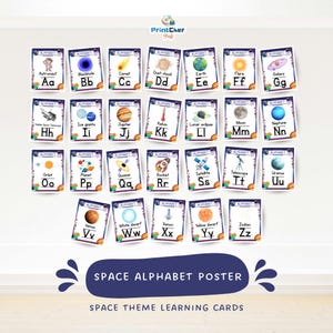 Space Alphabet Posters A-Z: Outer Space ABC Wall Art (PDF & PNG Downloadable Files 8.5x11in