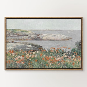 Vintage Wildflowers field Landscape | Rustic Framed Canvas Prints |  Framed Print with Hanging kit