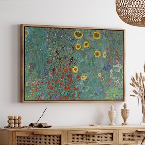Gustav Klimt Sunflower Garden Canvas Art Print - Framed Vintage Wall Decor