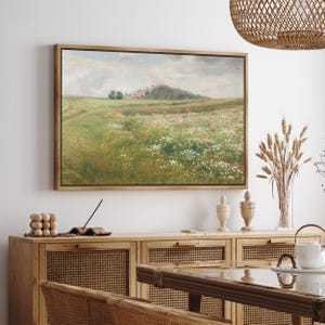 Vintage Wildflowers field Landscape | Rustic Framed Canvas Prints |  Framed Print with Hanging kit