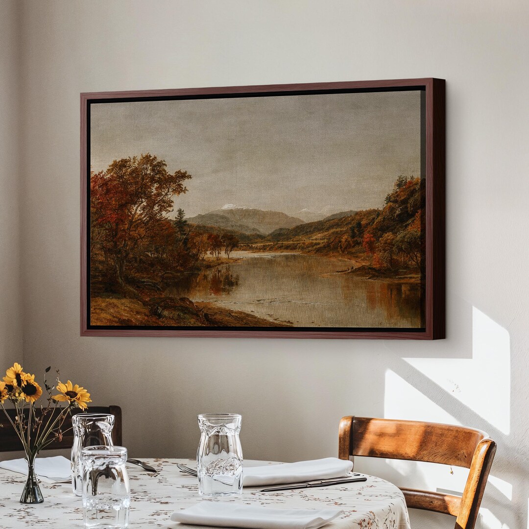 Vintage Autumn Lake Framed Canvas Print: Fall Forest Landscape - Etsy