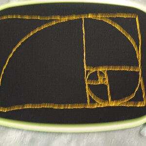 Fibonacci Spiral Finished Embroidery Hoop. Golden Spiral Embroidery.  Sacred Geometry Embroidery.